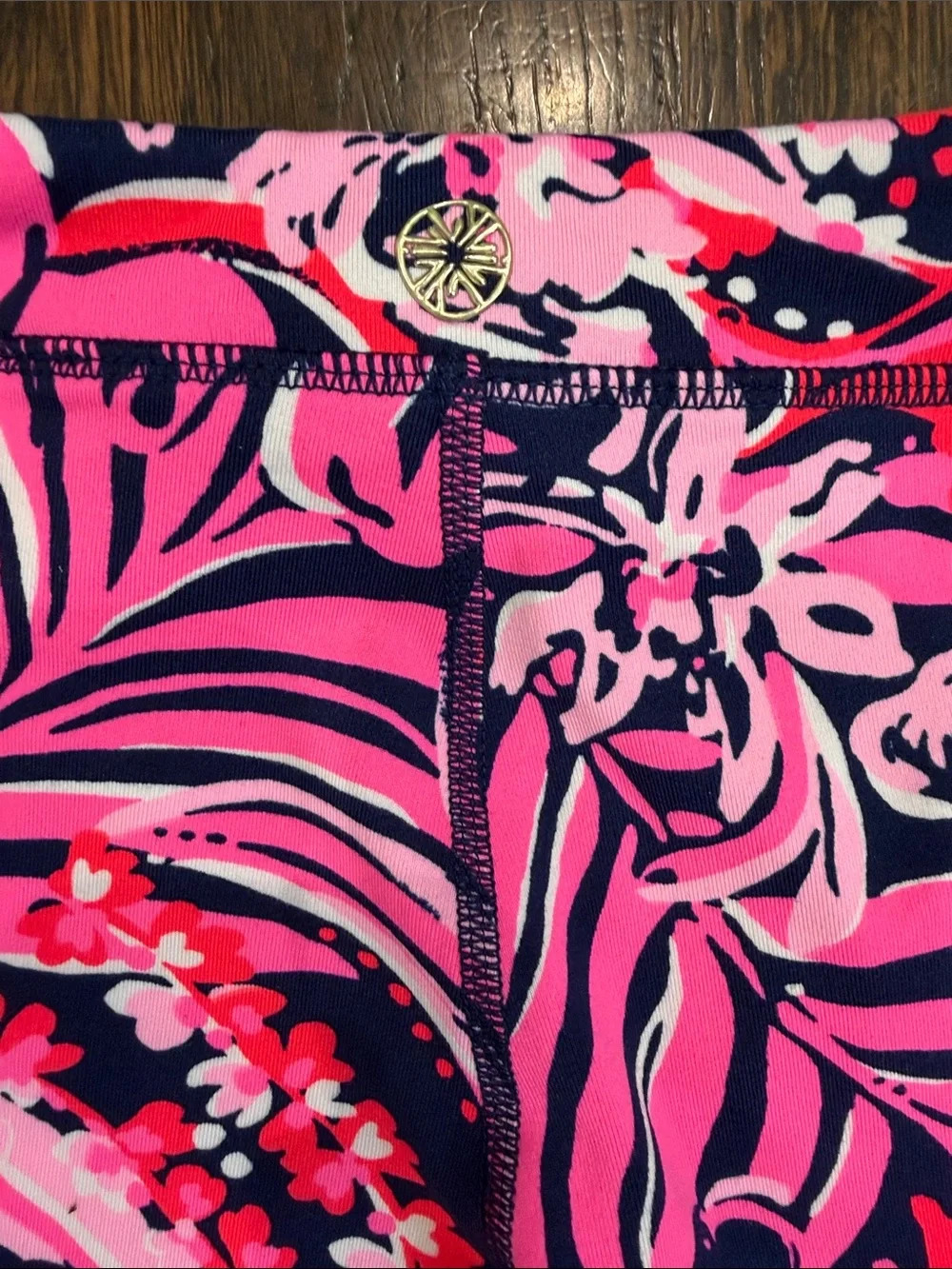 Lilly Pulitzer Luxletic Pink & Navy Floral Stretch Leggings - Picture 6 of 6